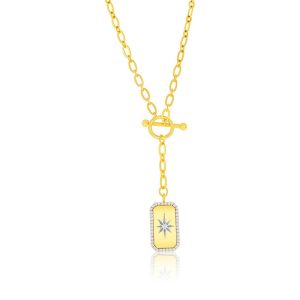 Sterling Silver, Rectangle North Star CZ Toggle Necklace - Gold Plated