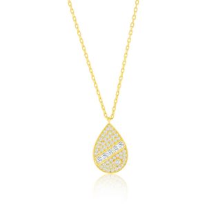Sterling Silver, Pearshaped CZ Necklace - Gold Plated
