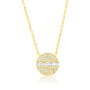 Sterling Silver, Round CZ Necklace - Gold Plated