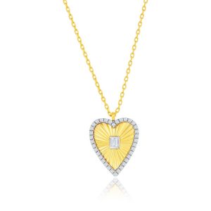 Sterling Silver, D-C Heart CZ Necklace - Gold Plated