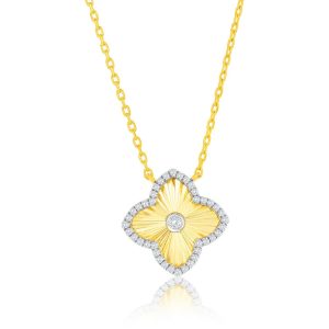 Sterling Silver, D-C Flower CZ Necklace - Gold Plated