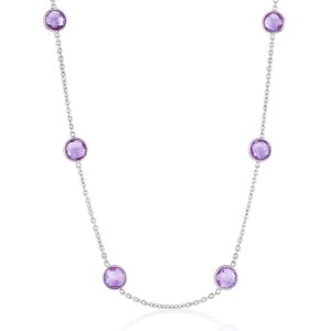 Sterling Silver, Bezel-Set 7mm Round Amethyst Station Necklace (9.17cttw)
