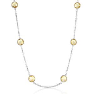 Sterling Silver Bezel-Set 7mm Round Gemstone Station Necklace - Citrine (10.70cttw)