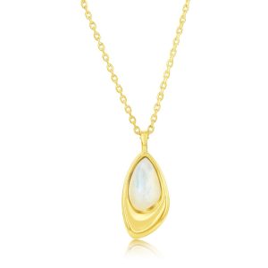 Sterling Silver, MOP Geometric Shaped Necklace - Gold Plated