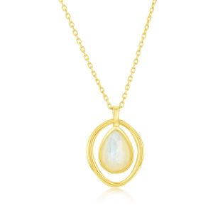 Sterling Silver, Pearshaped MOP, Oval Necklace - Gold Plated