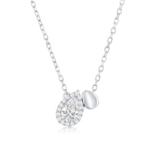 Sterling Silver, Double Pearshaped CZ & Polished Necklace