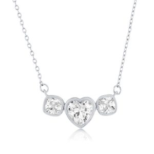Sterling Silver, Heart & Square, Bezel-Set CZ Necklace
