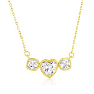 Sterling Silver, Heart & Square, Bezel-Set CZ Necklace - Gold Plated