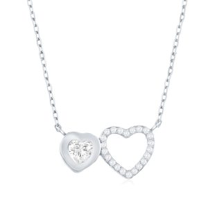 Sterling Silver, Double Heart CZ Necklace