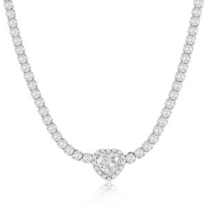 Sterling Silver, Heart CZ Tennis Necklace