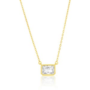 Sterling Silver, Rectangle Bezel-Set CZ Necklace - Gold Plated