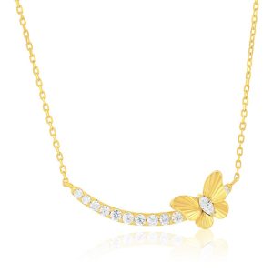 Sterling Silver, D-C Butterfly, CZ Bar Neckalce - Gold Plated