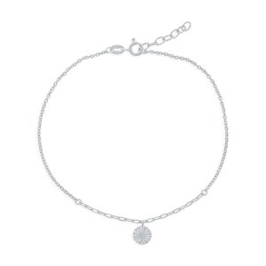 Sterling Silver Round Lined Charm Anklet