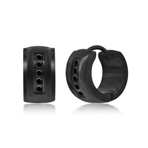 Stainless Steel 7x13mm CZ Huggie Hoop Earrings - Black Plated