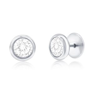 Stainless Steel, Bezel-Set CZ Stud Earrings