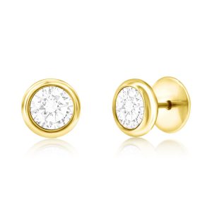 Stainless Steel, Bezel-Set CZ Stud Earrings - Gold Plated