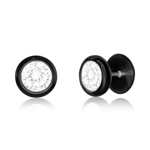 Stainless Steel, Bezel-Set CZ Stud Earrings - Black Plated