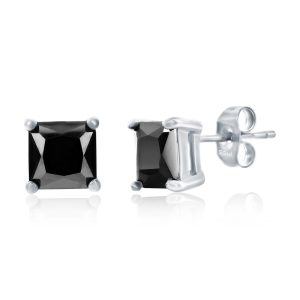 Stainless Steel, 8mm Square Black CZ Studs