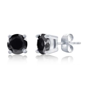 Stainless Steel, 7mm Round Black CZ Studs