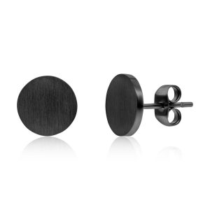 Stainless Steel, 10mm Brushed Round Studs - Black Plated