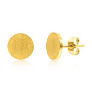 Stainless Steel, 10mm Brushed Round Studs - Gold Plated