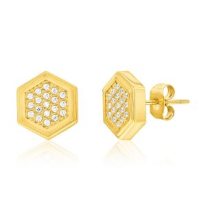 Stainless Steel, Hexagon CZ Suds - Gold Plated