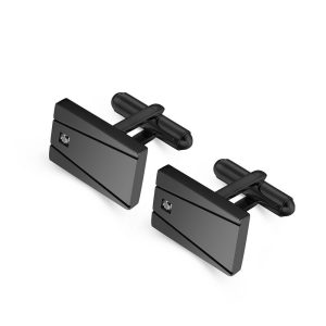 Stainless Steel, CZ Rectangle Cuff Links - Black Plated