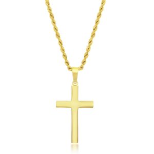 Stainless Steel Polished Cross Necklace - Gold Plated