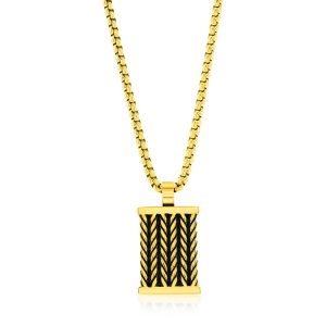 Stainless Steel Rectangle Chevron Design Necklace - Gold Plated