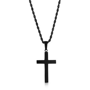 Stainless Steel Polished Cross Necklace - Black Plated