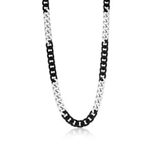 Stainless Steel 10mm Two-Tone Cuban Chain Necklace - Silver & Black