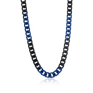 Stainless Steel 10mm Two-Tone Cuban Chain Necklace - Black & Blue