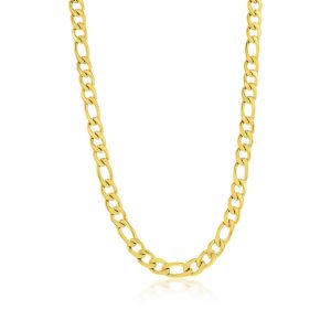 Stainless Steel 7mm Figaro Chain Necklace - Gold Plated