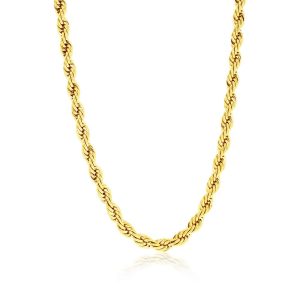 Stainless Steel 5mm Rope Chain Necklace - Gold Plated