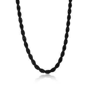 Stainless Steel 5mm Rope Chain Necklace - Black Plated