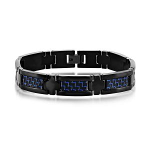 Stainless Steel Carbon Fiber Bracelet - Black & Blue