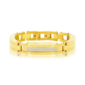 Stainless Steel Micro Pave CZ ID Link Bracelet - Gold Plated