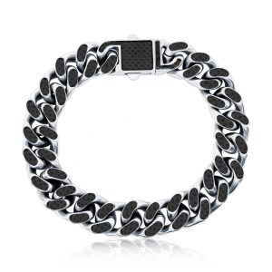 Stainless Steel Black Carbon Fiber Heavy Cuban Bracelet
