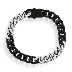 Stainless Steel 10mm Cuban Link Bracelet - Black & Silver
