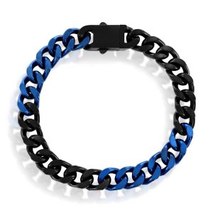 Stainless Steel 10mm Cuban Link Bracelet - Black & Blue