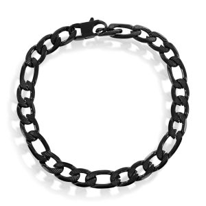 Stainless Steel 8mm Textured Figaro Chain Bracelet - Black Plated