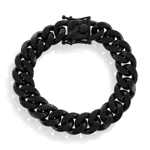 Stainless Steel 14mm Miami Cuban Link Bracelet - Matte Black IP Plated