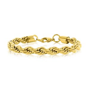 Stainless Steel 8mm Rope Chain Bracelet - Gold Plated