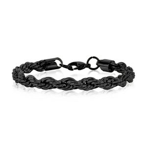 Stainless Steel 8mm Rope Chain Bracelet - Black Plated