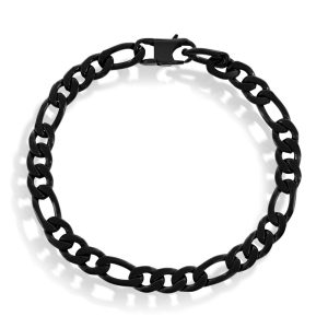 Stainless Steel 7mm Figaro Chain Bracelet - Matte Black Plated