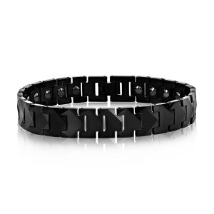 Polished Puzzle Magnetic Link Tungsten Bracelet - Black Plated