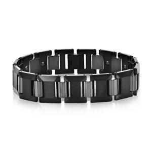 Polished Puzzle Magnetic Link Tungsten Bracelet - Black Plated
