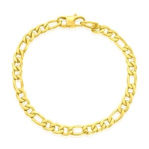 Stainless Steel 6mm Figaro Chain Bracelet - Gold Plated