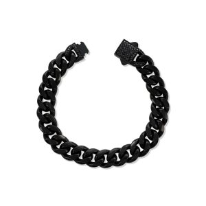 Stainless Steel, 12mm Miami Cuban, CZ Lock Bracelet - Black Plated