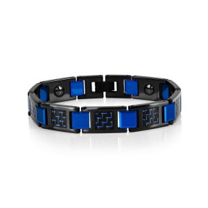 Magnetic Tungsten, Carbon Fiber Bracelet - Blue Plated